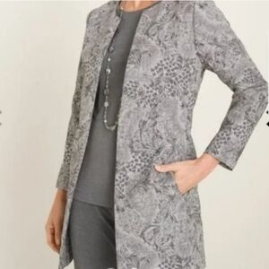 Chico's Metallic Jacquard Novelty Brocade Domask Open Front Overcoat Jacket